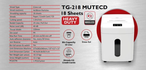 TG/218 Mute Cd Target Paper Shredder (Micro,18 sheets, Credit Card) - Image 2