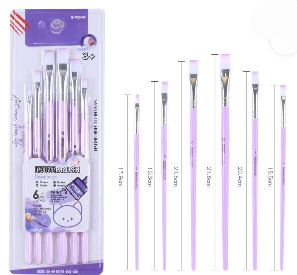 H/1D YIXPIN Flat Brush Set 6 Pieces / Synthetic Brush Set/ Synthetic Flat Brush Set